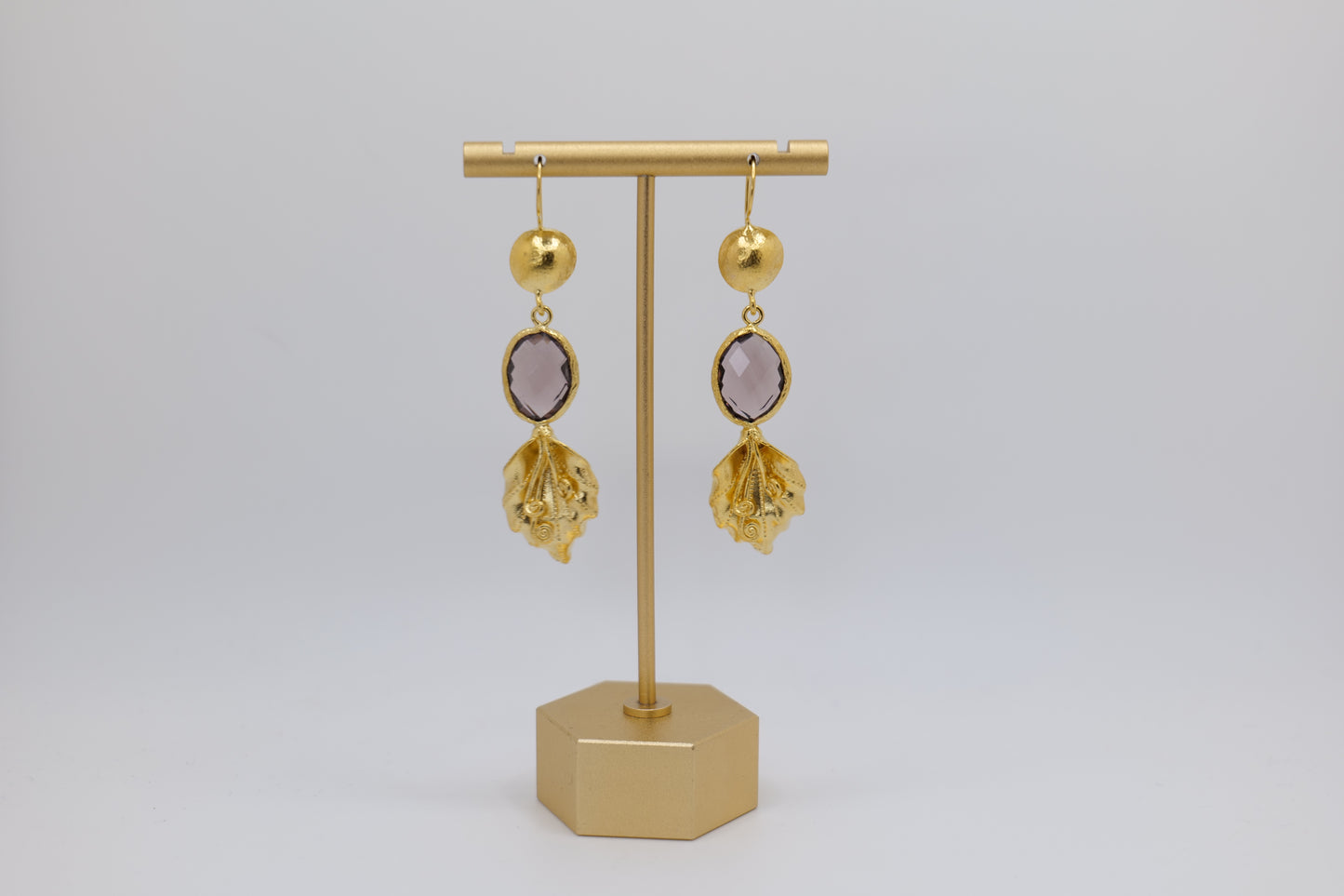 Glass and Floral Gold-Plated Earrings