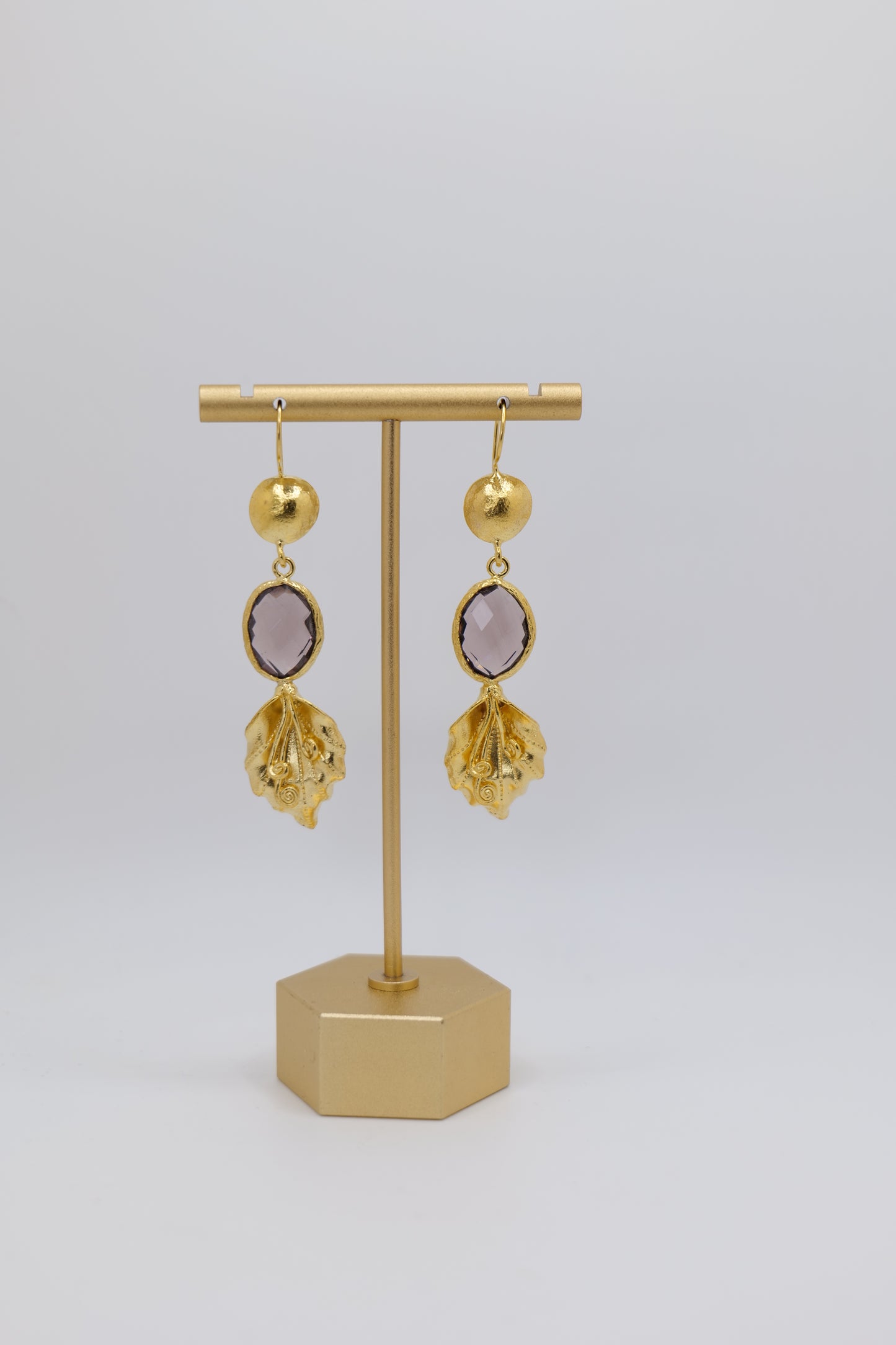 Glass and Floral Gold-Plated Earrings