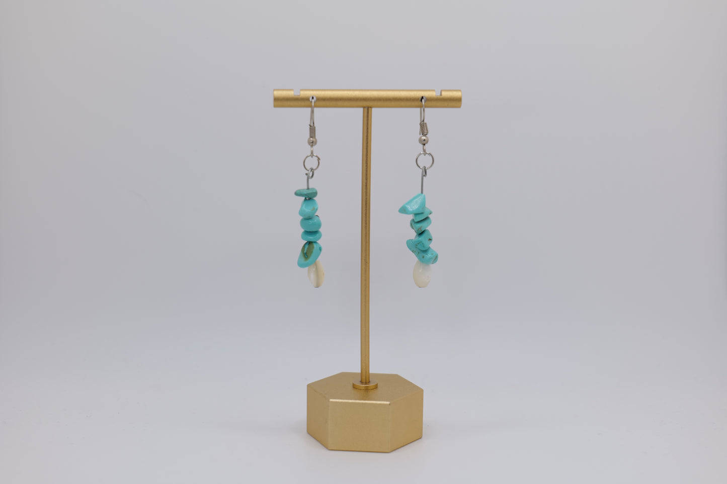 Stacked Turquoise with White Marble Earrings with Steel