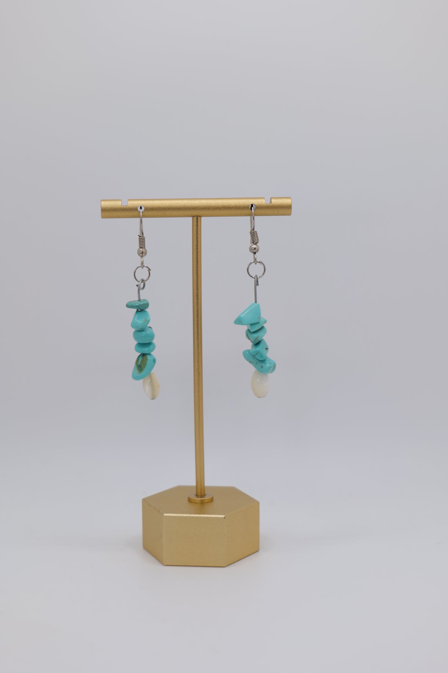 Stacked Turquoise with White Marble Earrings with Steel