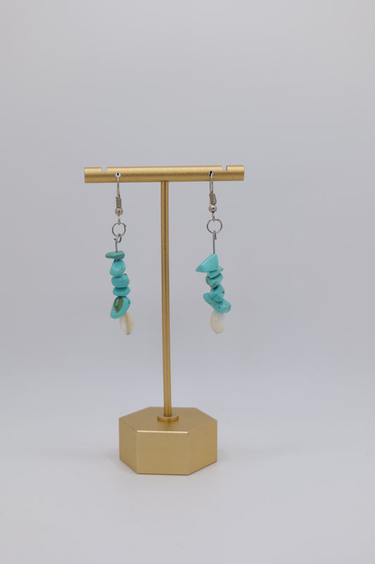 Stacked Turquoise with White Marble Earrings with Steel