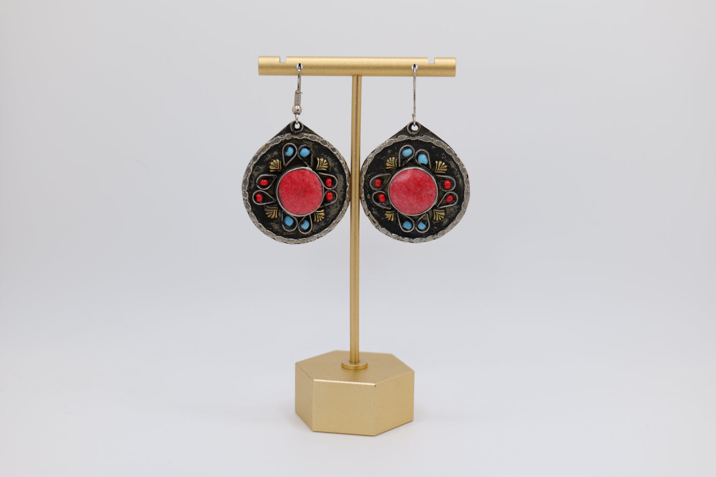 Circle Stone Agate and Steel Earrings