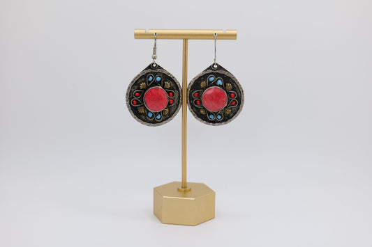 Circle Stone Agate and Steel Earrings