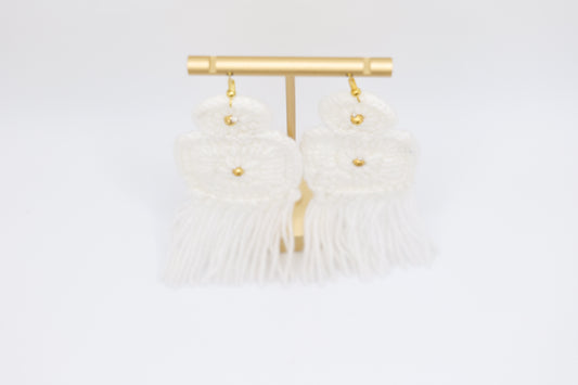 Crocheted tassel earrings in white image 0